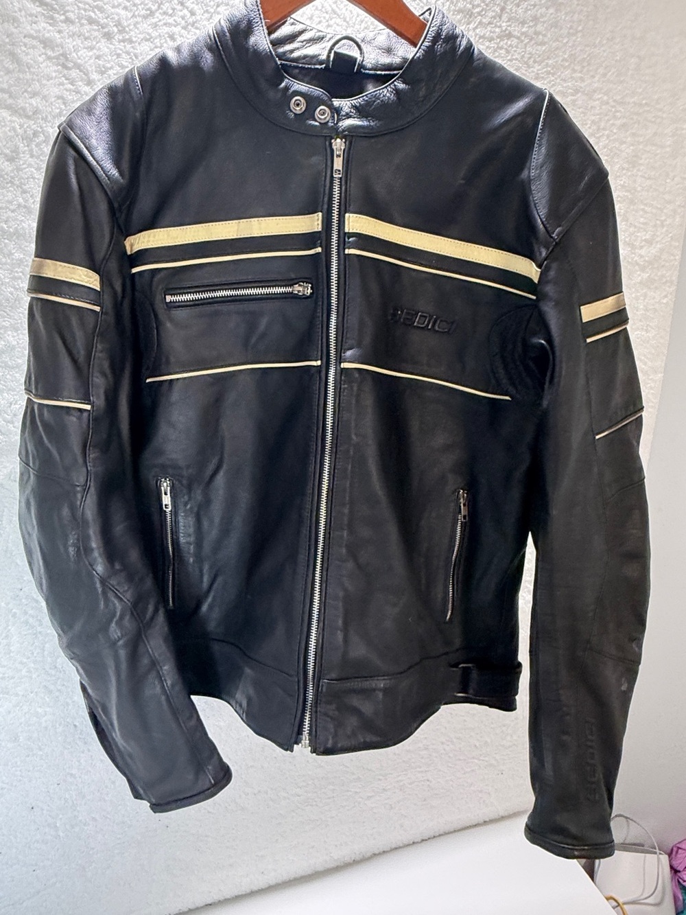 Sedici Vito Men’s Leather Motorcycle Jacket Black Yellow Size 46 XL